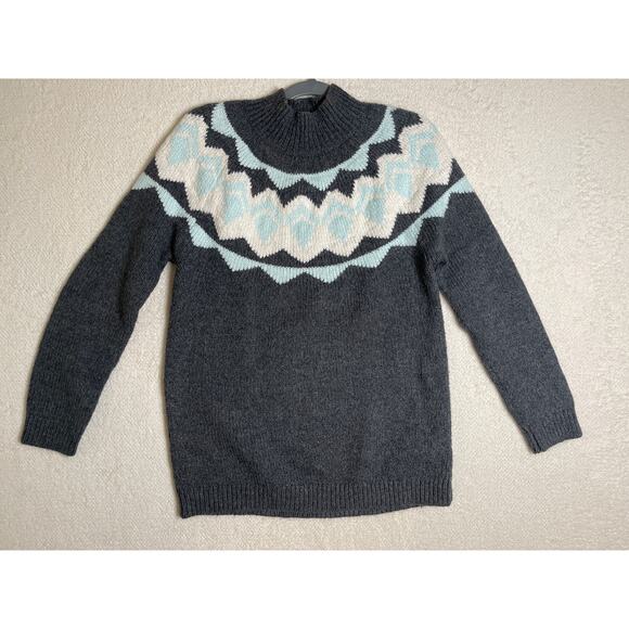 Banana Republic Women's Preppy Gorpcore Knit Tick Chunky Diamond Sweater Gray M - Picture 1 of 8